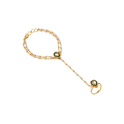 Ruby Raang Studio Green Brass Gold Plated Kundan Hathphool