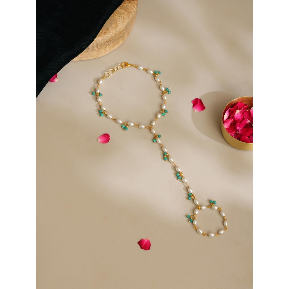 Ruby Raang Studio Blue Brass Gold Plated Kundan Hathphool