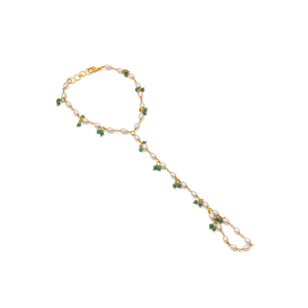 Ruby Raang Studio Blue Brass Gold Plated Kundan Hathphool