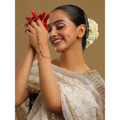 Ruby Raang Studio White Brass Gold Plated Kundan Hathphool