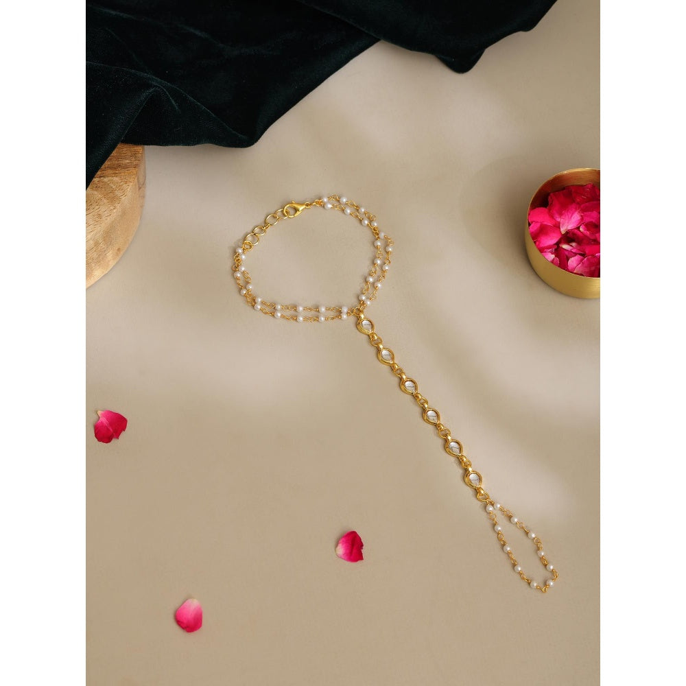 Ruby Raang Studio White Brass Gold Plated Kundan Hathphool