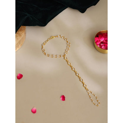 Ruby Raang Studio White Brass Gold Plated Kundan Hathphool
