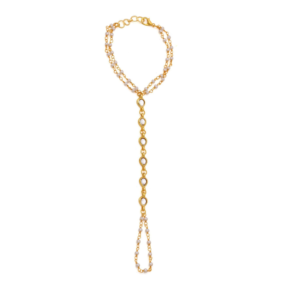 Ruby Raang Studio White Brass Gold Plated Kundan Hathphool