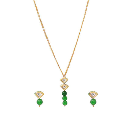 Ruby Raang Studio Green Brass Gold Plated Kundan Necklace with Pair Of Earrings