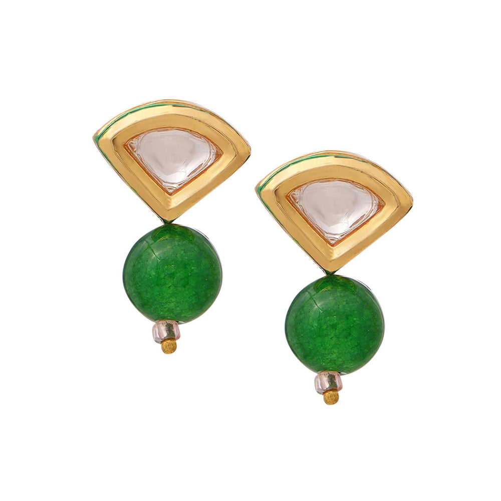 Ruby Raang Studio Green Brass Gold Plated Kundan Necklace with Pair Of Earrings