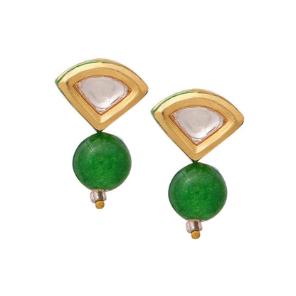 Ruby Raang Studio Green Brass Gold Plated Kundan Necklace with Pair Of Earrings