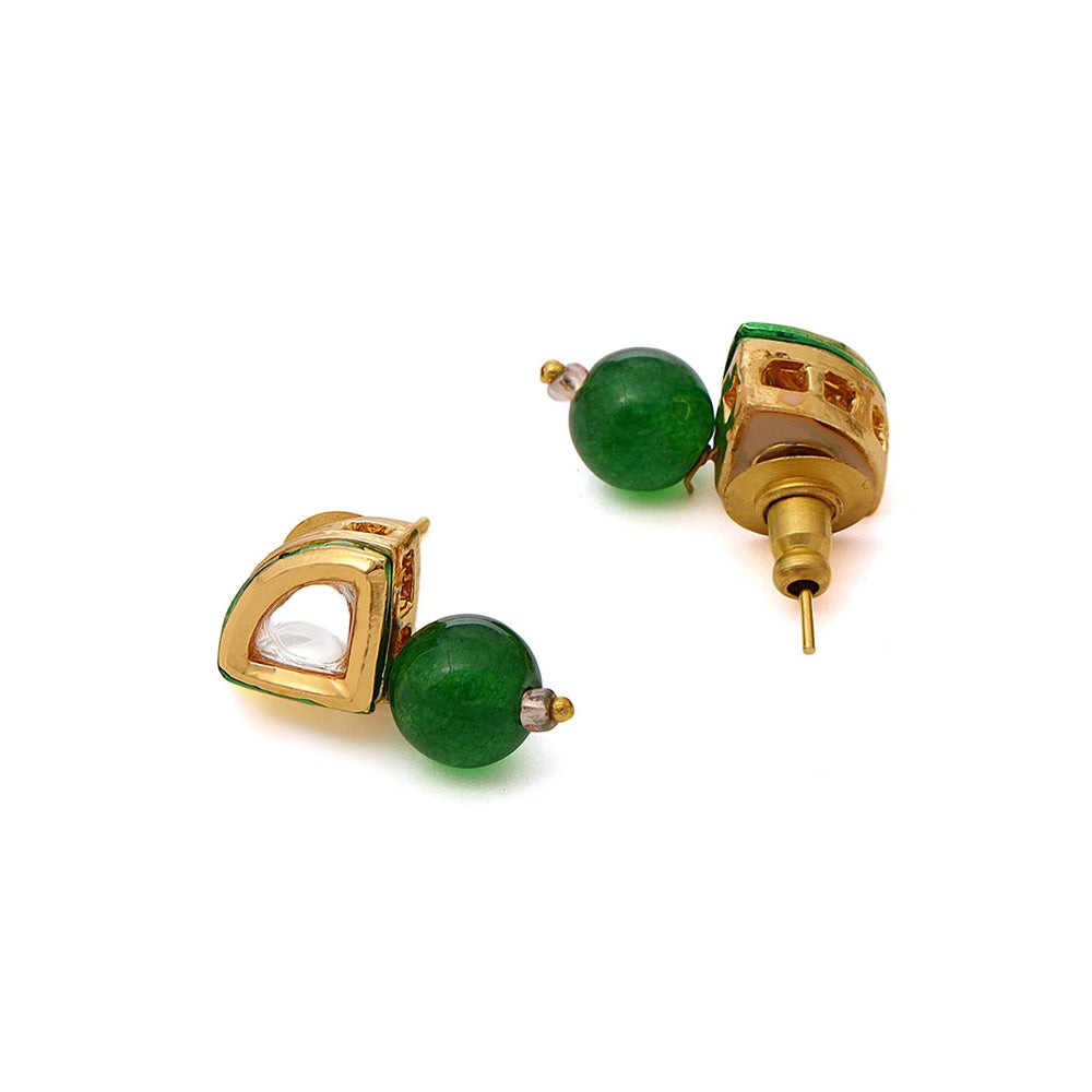 Ruby Raang Studio Green Brass Gold Plated Kundan Necklace with Pair Of Earrings