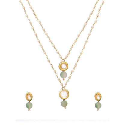 Ruby Raang Studio Green Brass Gold Plated Kundan Necklace with Pair Of Earrings