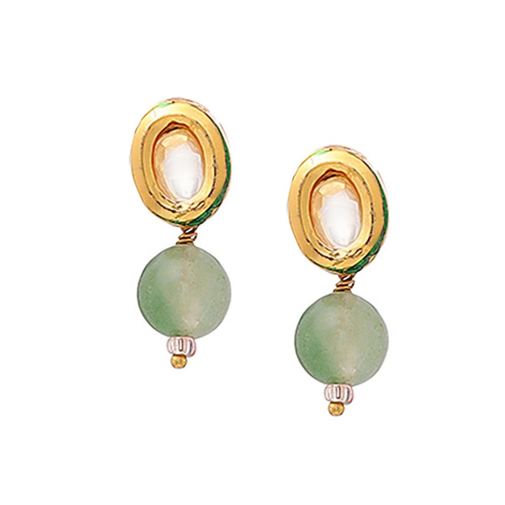 Ruby Raang Studio Green Brass Gold Plated Kundan Necklace with Pair Of Earrings
