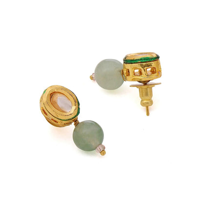 Ruby Raang Studio Green Brass Gold Plated Kundan Necklace with Pair Of Earrings
