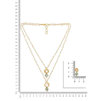 Ruby Raang Studio Green Brass Gold Plated Kundan Necklace with Pair Of Earrings