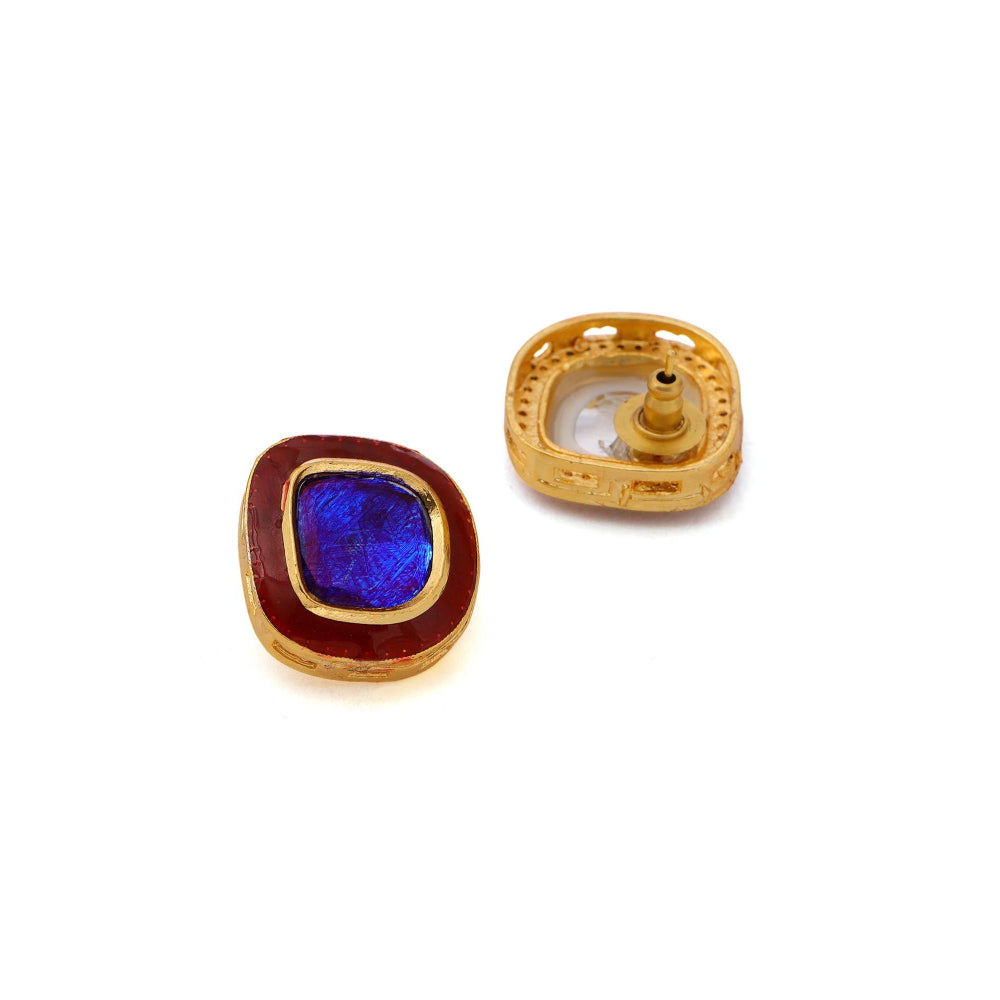 Ruby Raang Studio Blue Brass Gold Plated Kundan Necklace with Pair Of Earrings