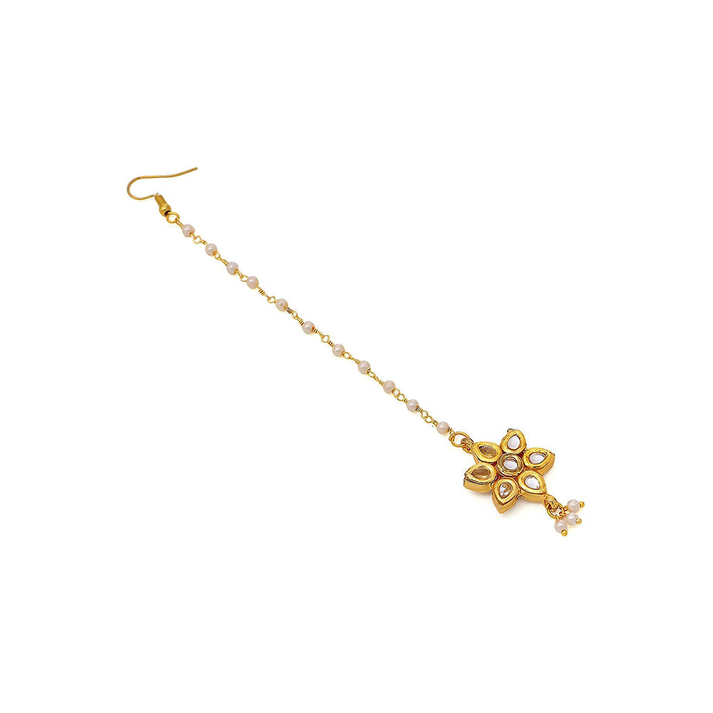 Ruby Raang Studio White Brass Gold Plated Kundan Maang Tikka