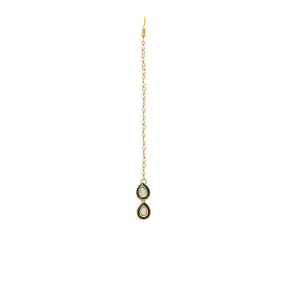 Ruby Raang Studio Green Brass Gold Plated Kundan Maang Tikka