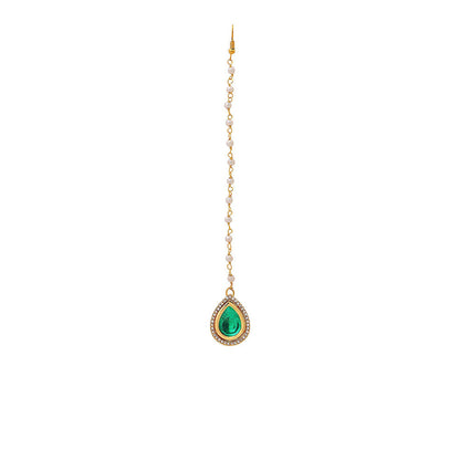 Ruby Raang Studio Green Brass Gold Plated Kundan Maang Tikka