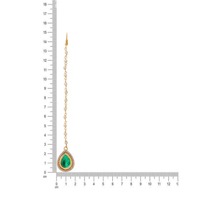 Ruby Raang Studio Green Brass Gold Plated Kundan Maang Tikka