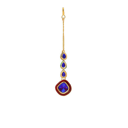 Ruby Raang Studio Blue Brass Gold Plated Kundan Maang Tikka