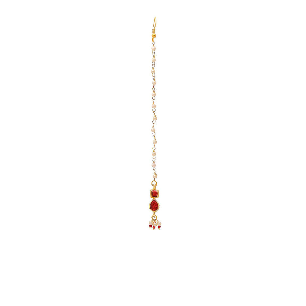 Ruby Raang Studio Red Brass Gold Plated Kundan Maang Tikka