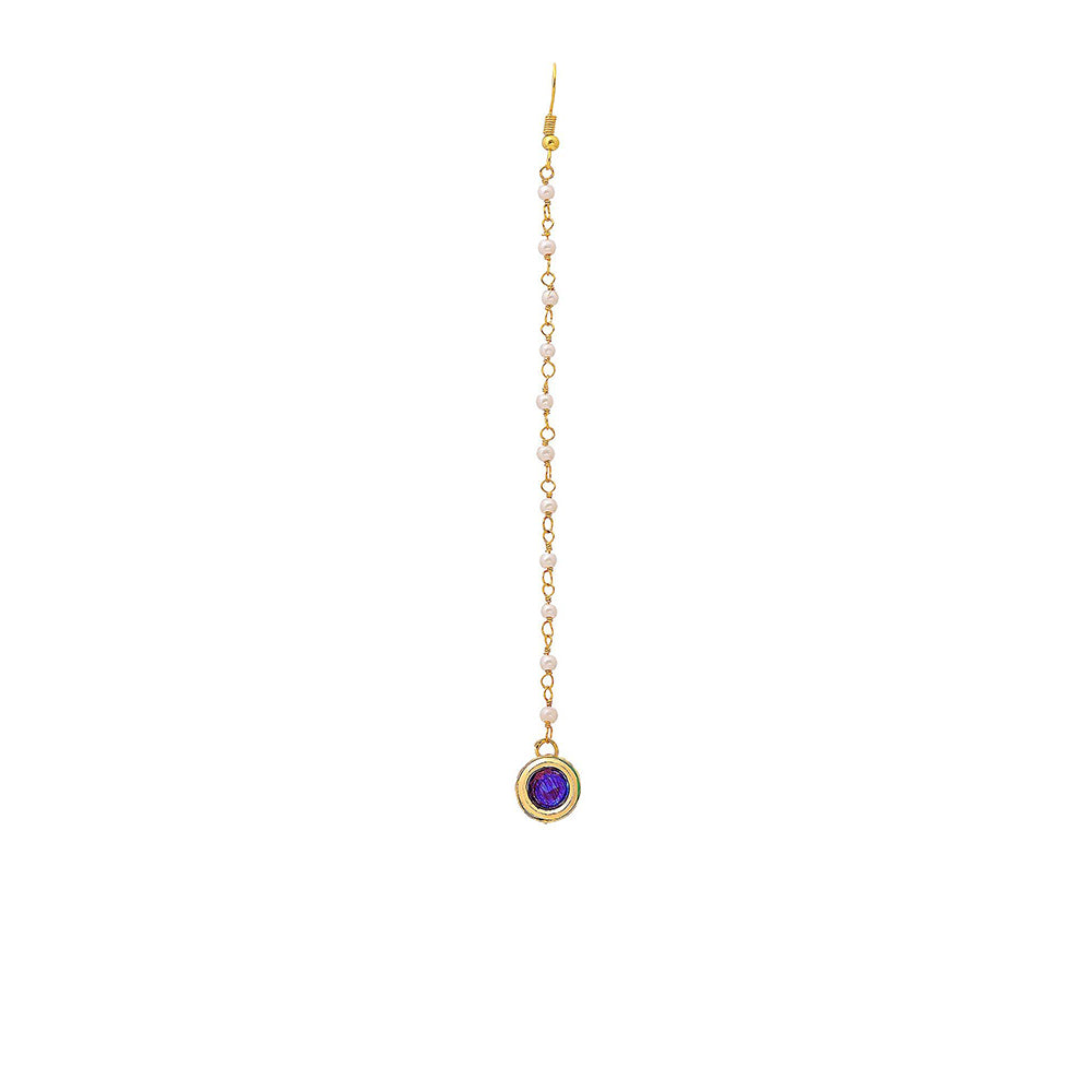 Ruby Raang Studio Blue Brass Gold Plated Kundan Maang Tikka