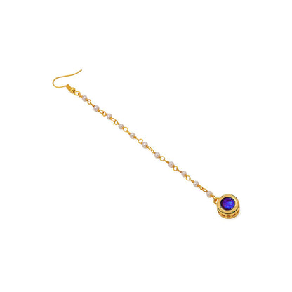 Ruby Raang Studio Blue Brass Gold Plated Kundan Maang Tikka