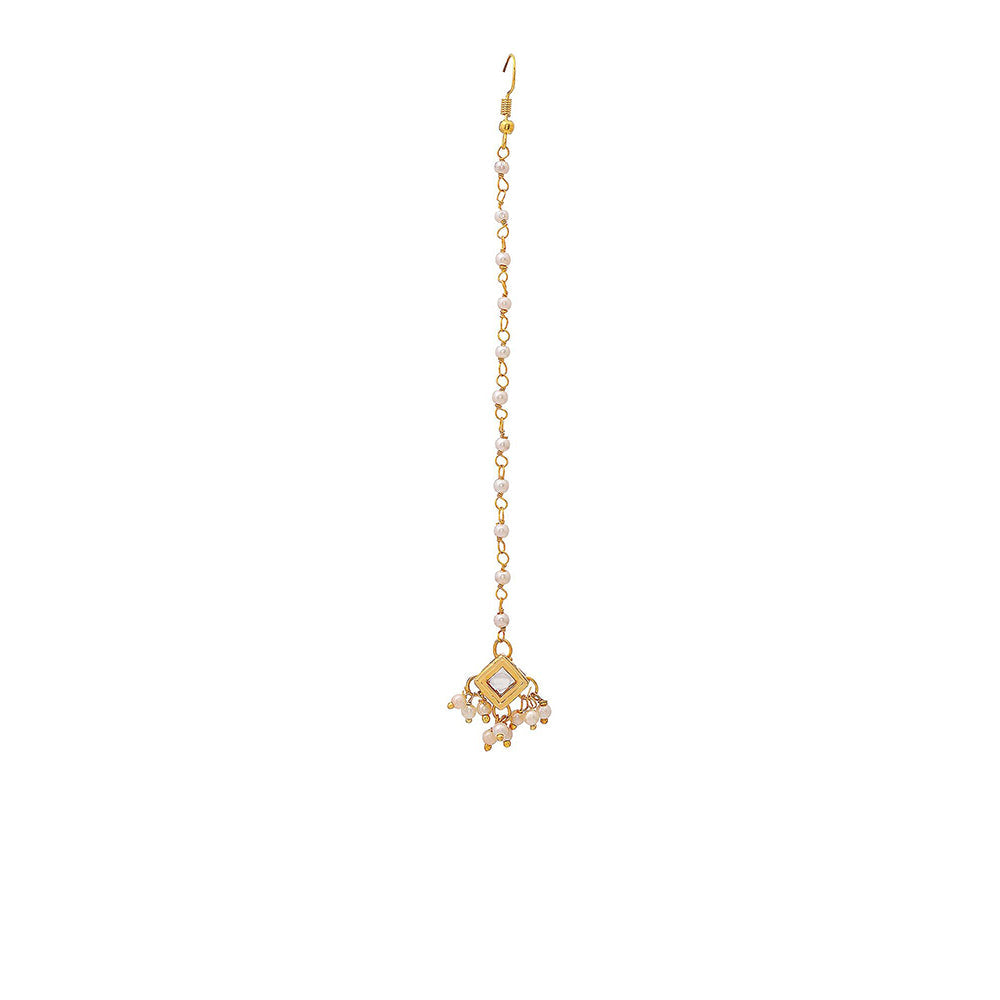 Ruby Raang Studio White Brass Gold Plated Kundan Maang Tikka