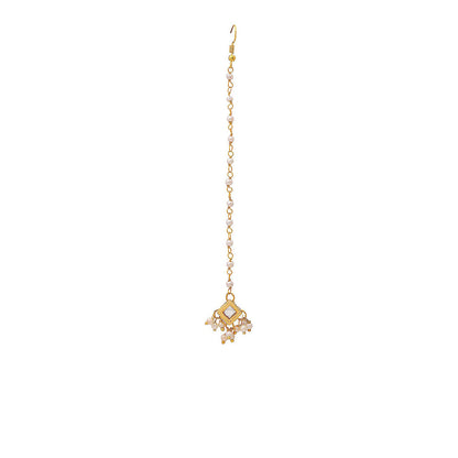 Ruby Raang Studio White Brass Gold Plated Kundan Maang Tikka