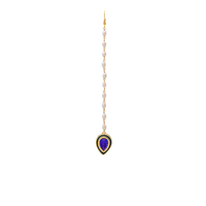 Ruby Raang Studio Blue Brass Gold Plated Kundan Maang Tikka