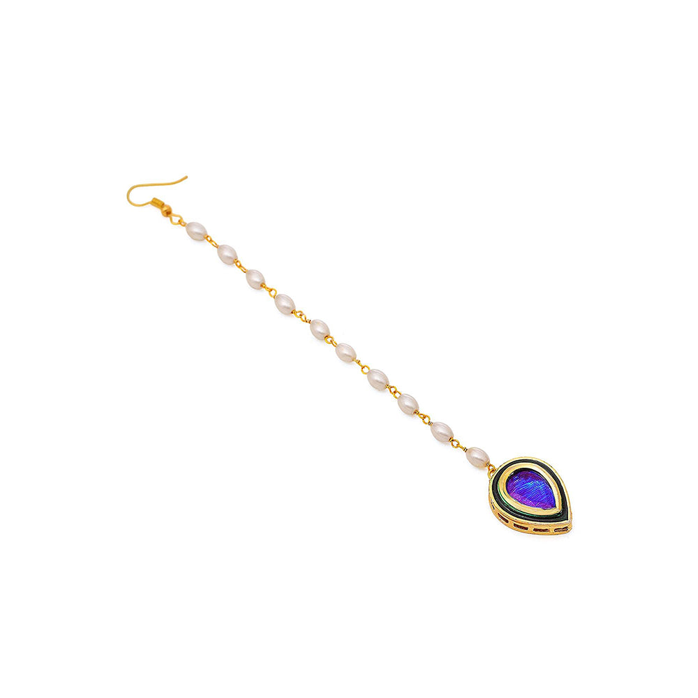 Ruby Raang Studio Blue Brass Gold Plated Kundan Maang Tikka