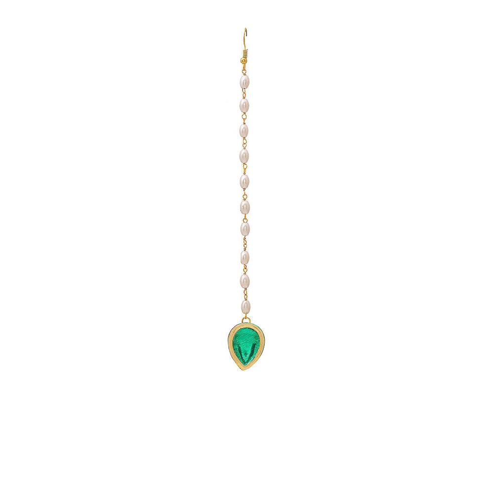 Ruby Raang Studio Green Brass Gold Plated Kundan Maang Tikka