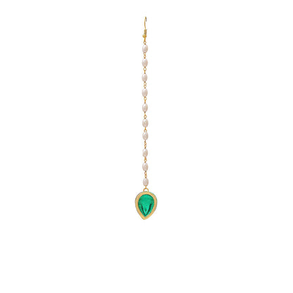 Ruby Raang Studio Green Brass Gold Plated Kundan Maang Tikka