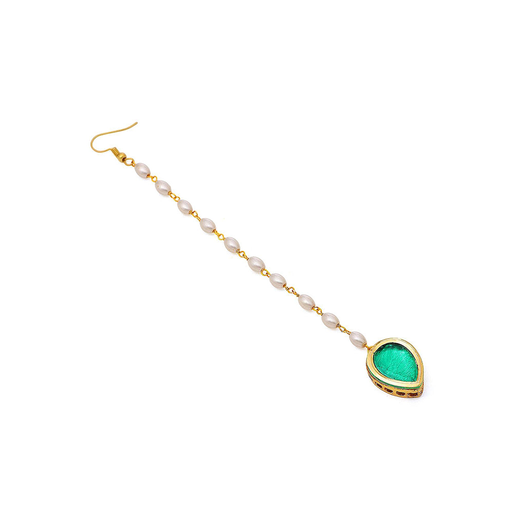 Ruby Raang Studio Green Brass Gold Plated Kundan Maang Tikka