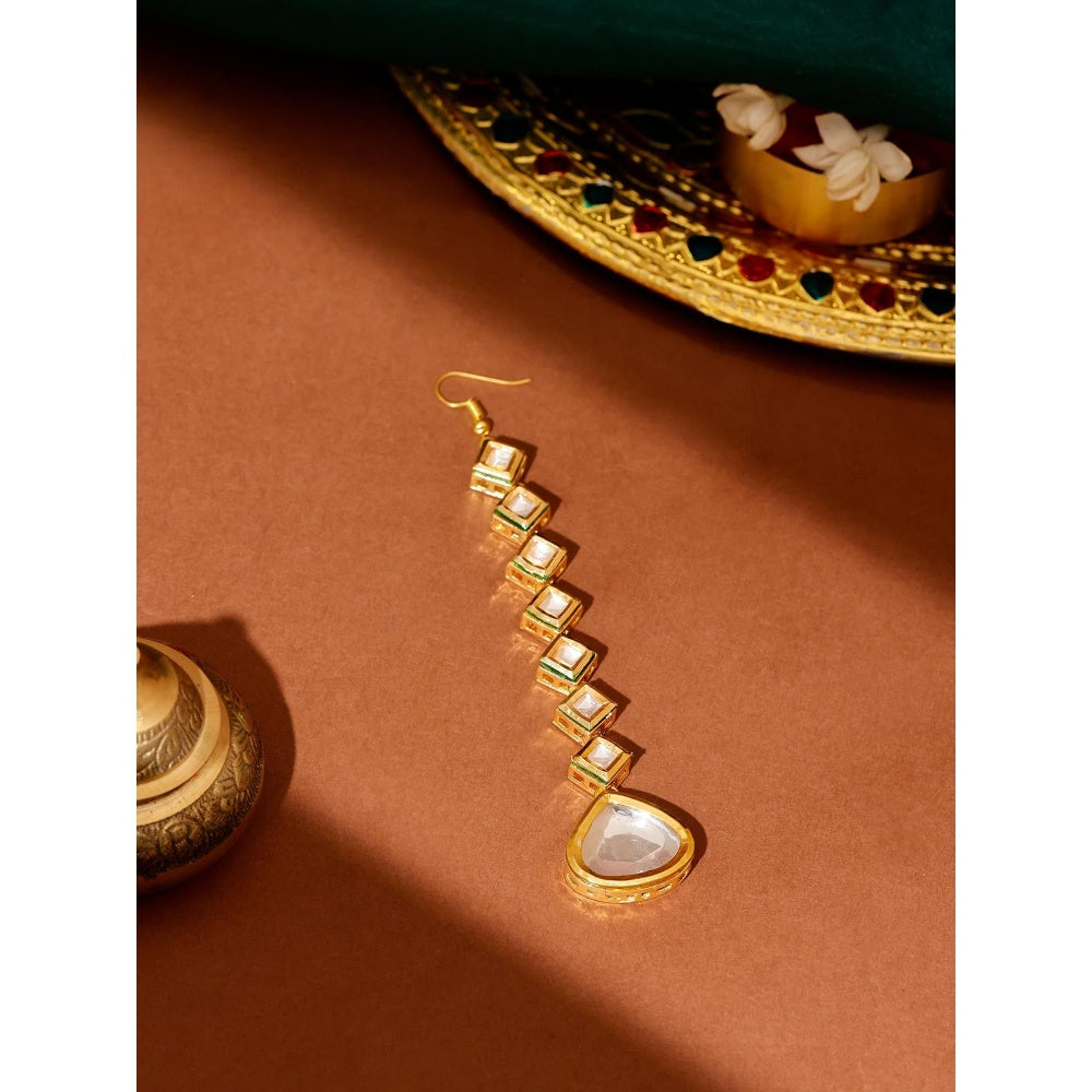 Ruby Raang Studio White Brass Gold Plated Kundan Maang Tikka