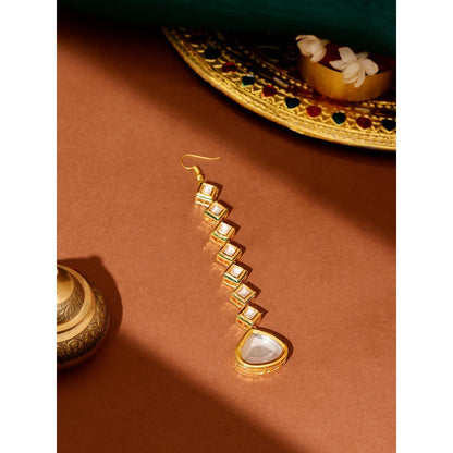 Ruby Raang Studio White Brass Gold Plated Kundan Maang Tikka
