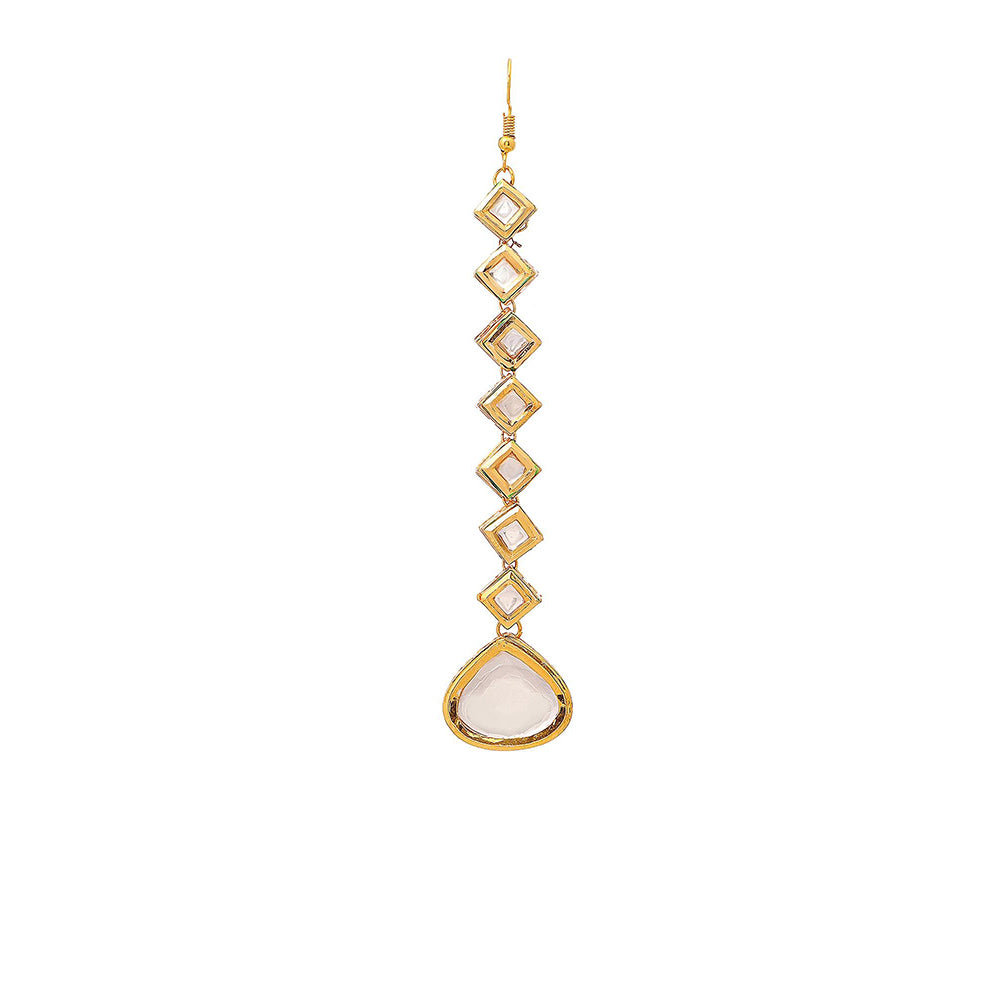Ruby Raang Studio White Brass Gold Plated Kundan Maang Tikka