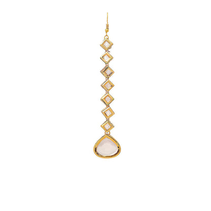 Ruby Raang Studio White Brass Gold Plated Kundan Maang Tikka