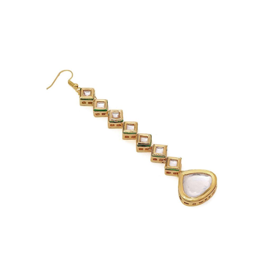 Ruby Raang Studio White Brass Gold Plated Kundan Maang Tikka