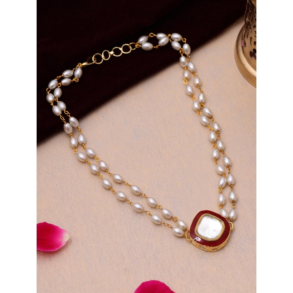 Ruby Raang Studio Red Brass Gold Plated Kundan Necklace