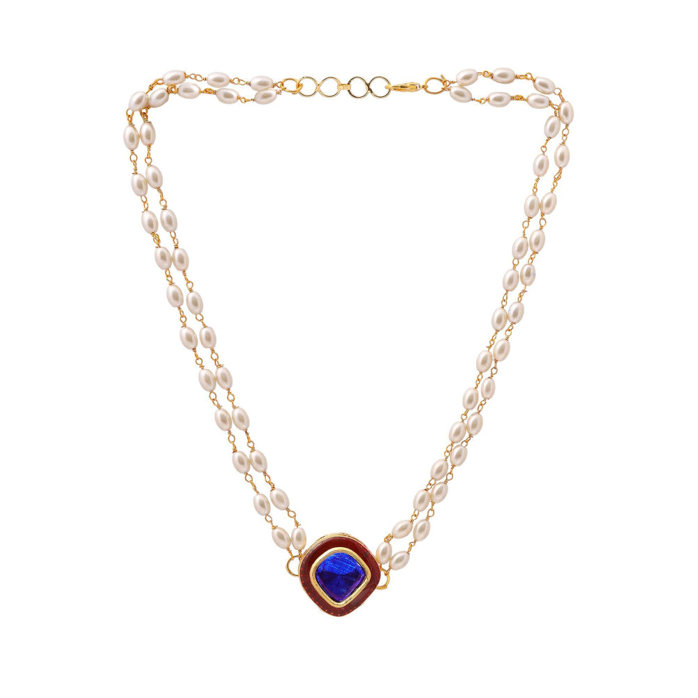 Ruby Raang Studio Blue Brass Gold Plated Kundan Necklace