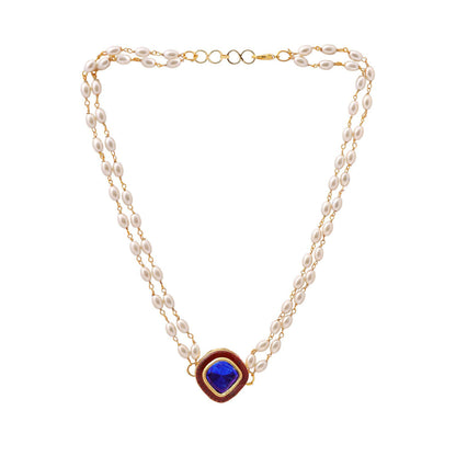 Ruby Raang Studio Blue Brass Gold Plated Kundan Necklace