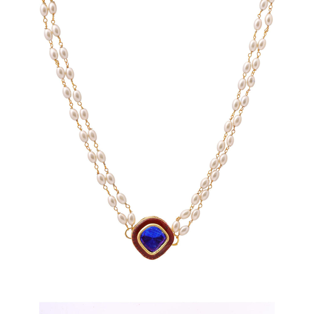 Ruby Raang Studio Blue Brass Gold Plated Kundan Necklace
