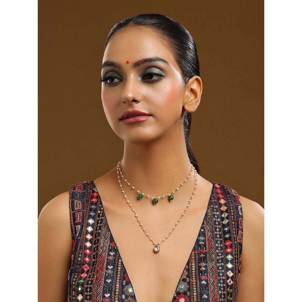 Ruby Raang Studio Green Brass Gold Plated Kundan Necklace