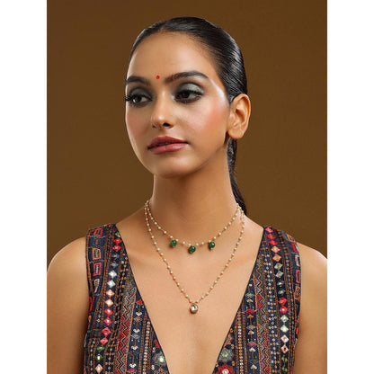 Ruby Raang Studio Green Brass Gold Plated Kundan Necklace