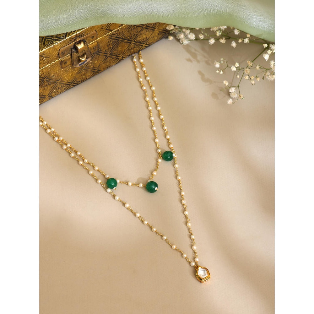Ruby Raang Studio Green Brass Gold Plated Kundan Necklace