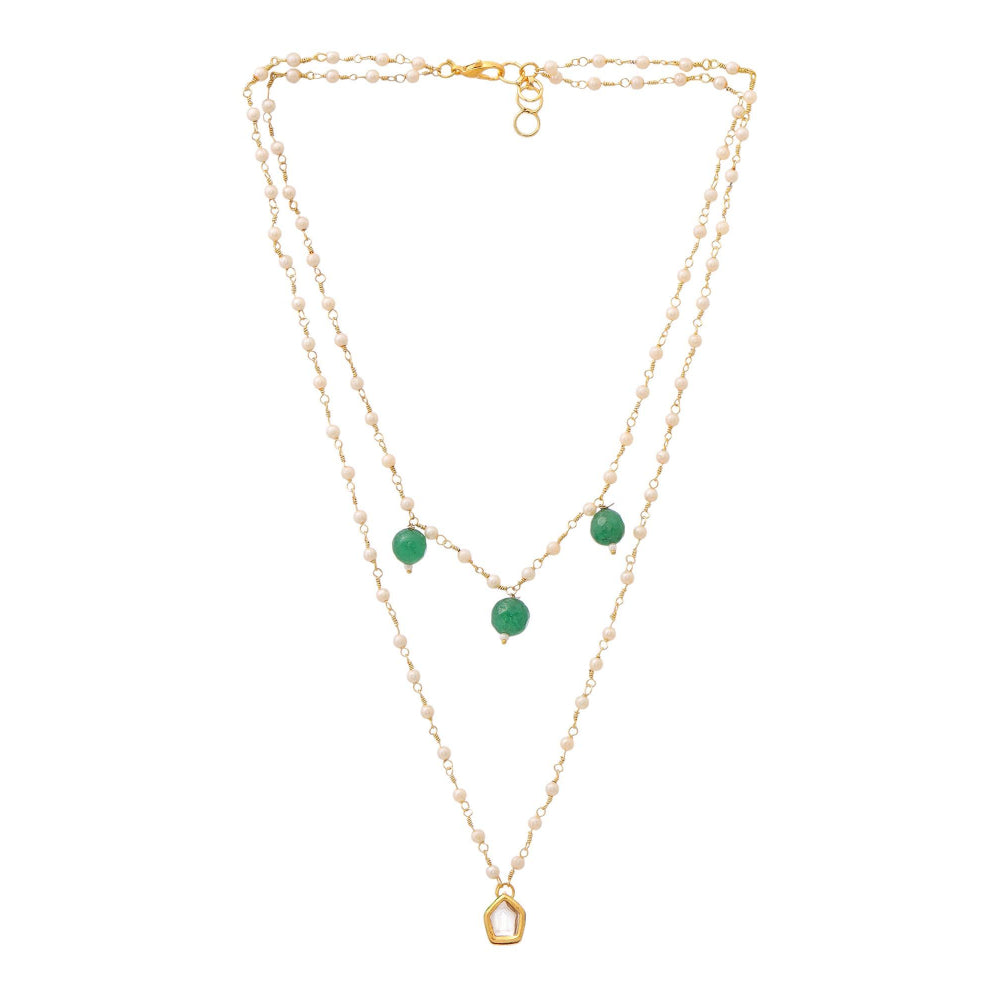 Ruby Raang Studio Green Brass Gold Plated Kundan Necklace