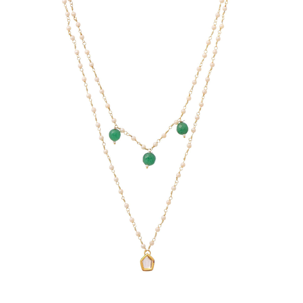 Ruby Raang Studio Green Brass Gold Plated Kundan Necklace