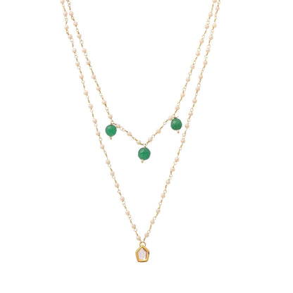 Ruby Raang Studio Green Brass Gold Plated Kundan Necklace