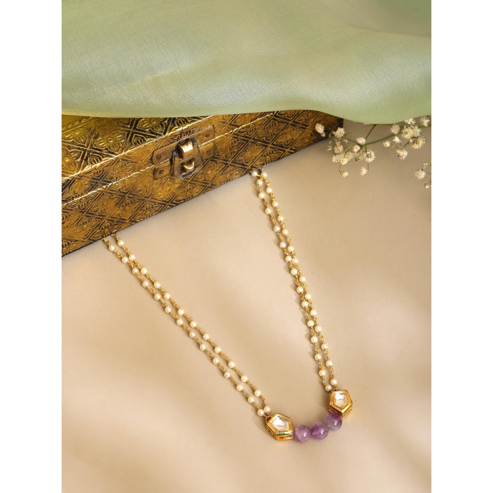 Ruby Raang Studio Purple Brass Gold Plated Kundan Necklace