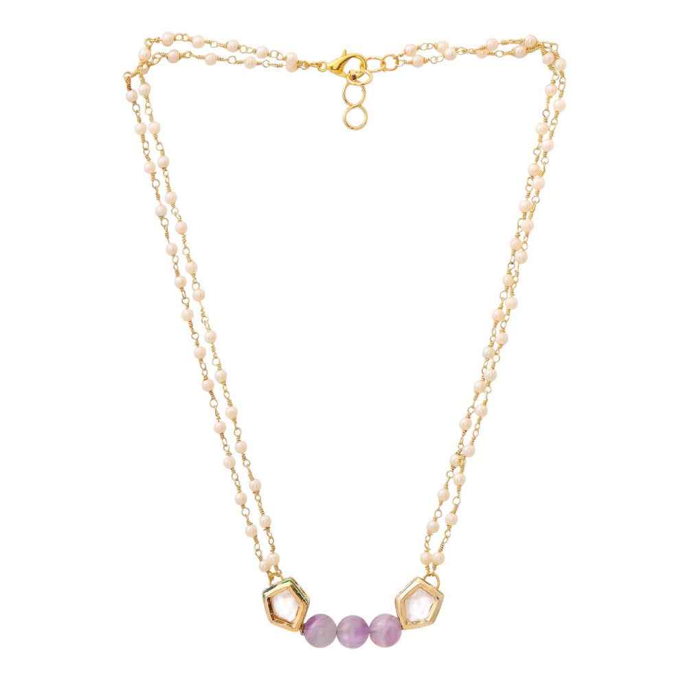 Ruby Raang Studio Purple Brass Gold Plated Kundan Necklace