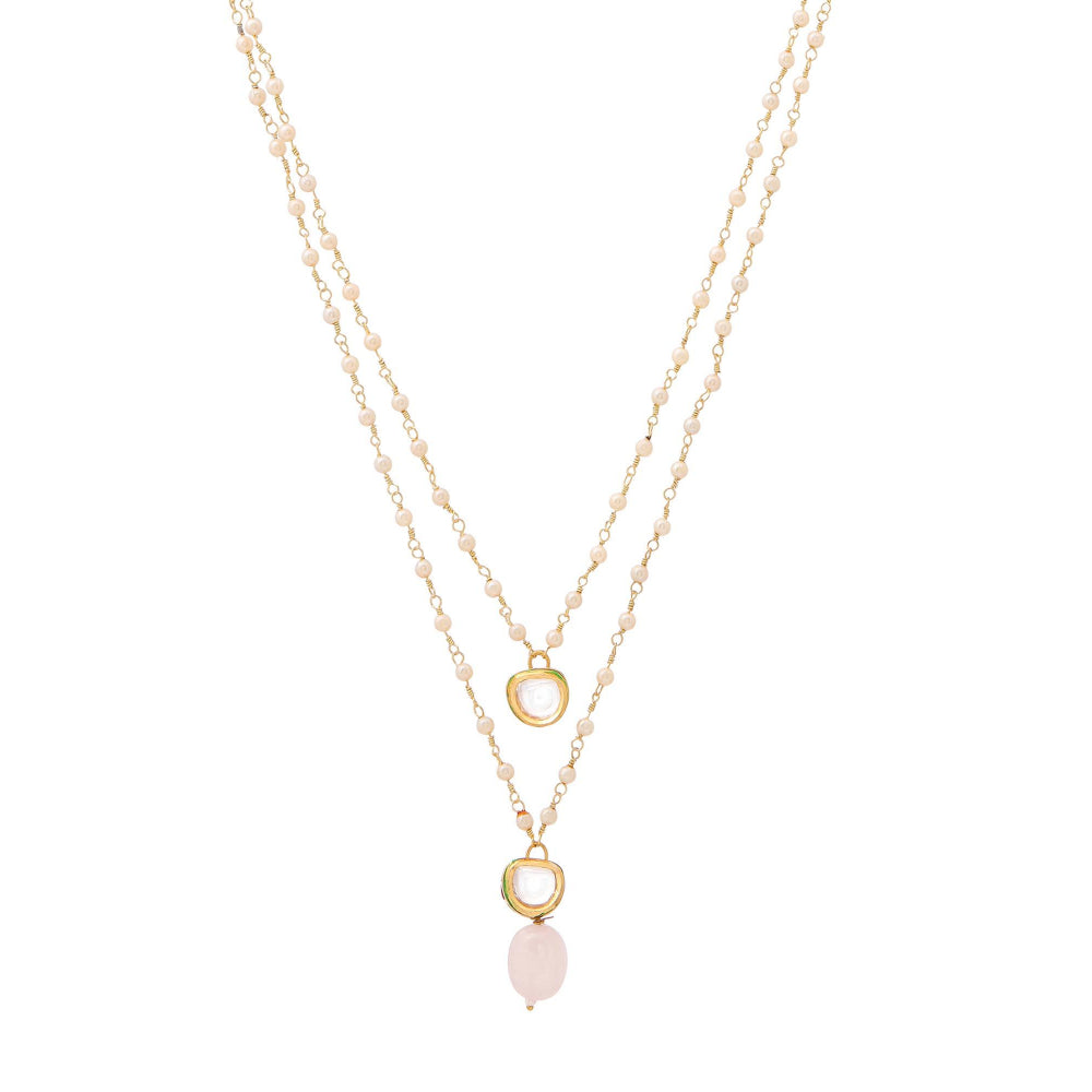 Ruby Raang Studio Pink Brass Gold Plated Kundan Necklace