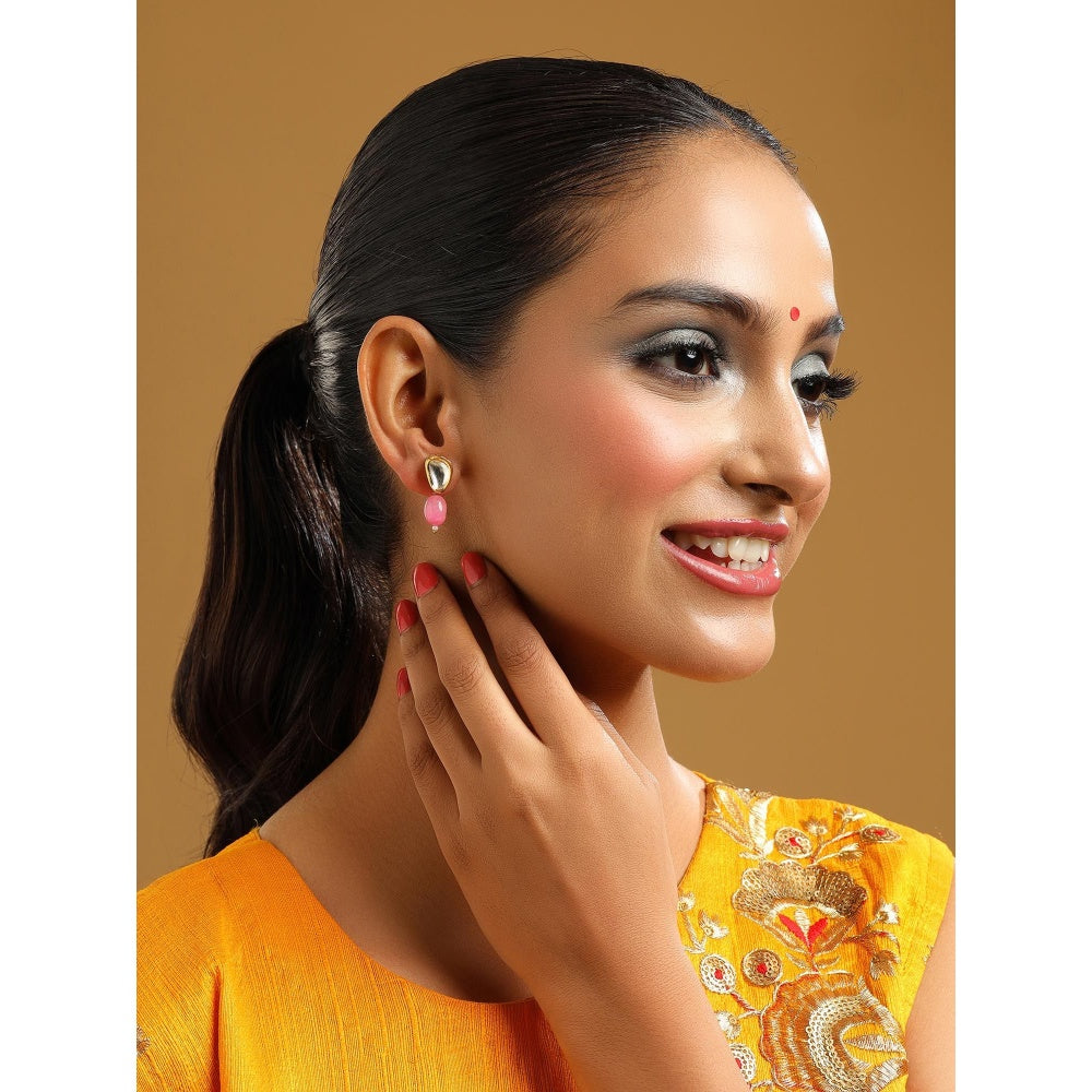 Ruby Raang Studio Pink Brass Gold Plated Kundan Pair Of Earrings